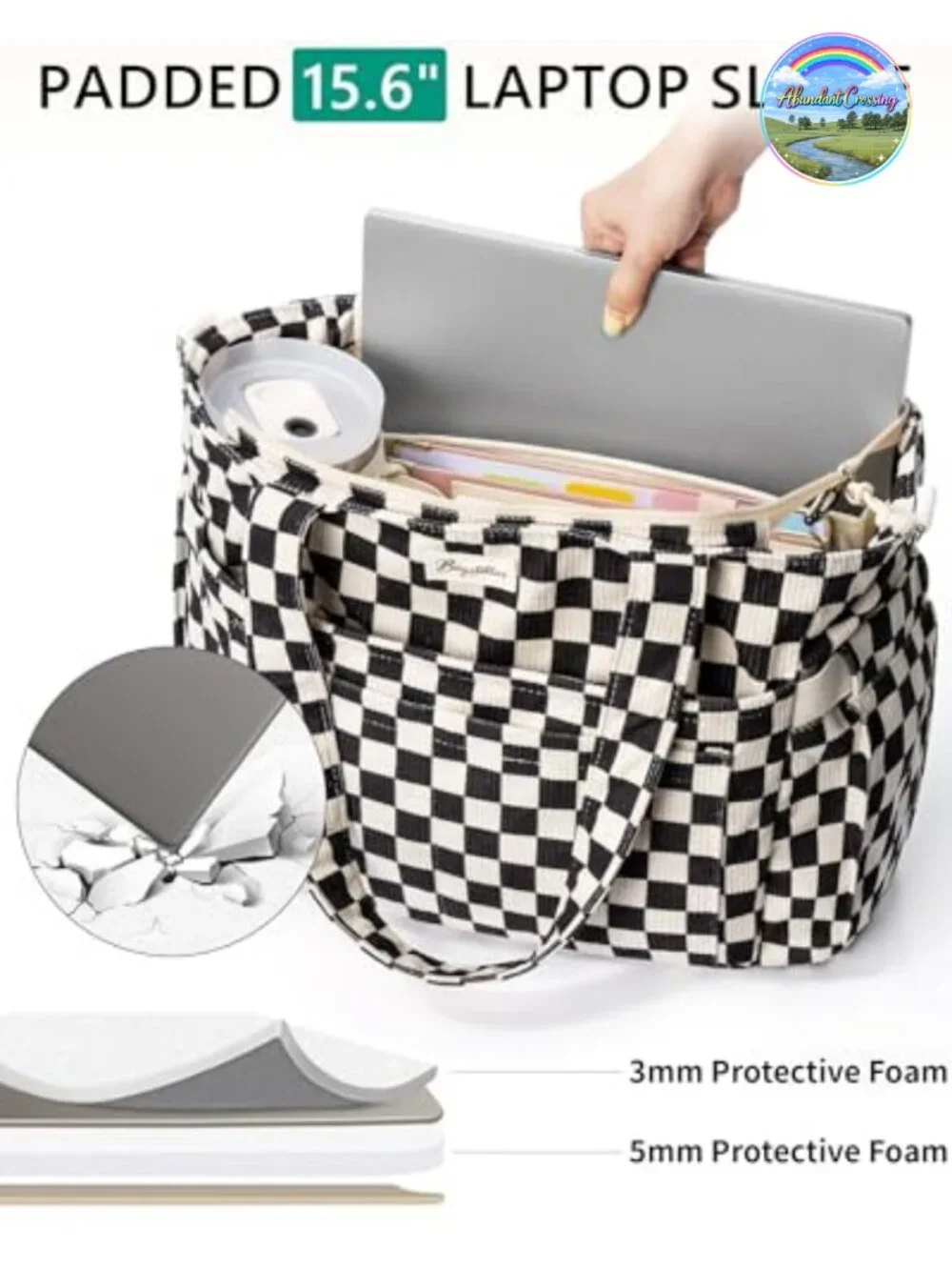 Corduroy Laptop Tote Bag with 17 Pockets for Women, 15.6